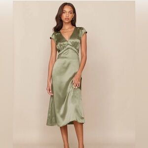 Reformation Sage Satin Midi Dress
